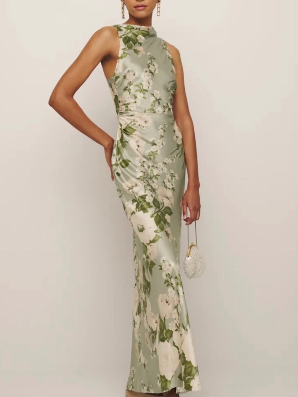 Reformation ANAIIS Silk Maxi Dress Tarragon Green Floral - Size 0 - with tags